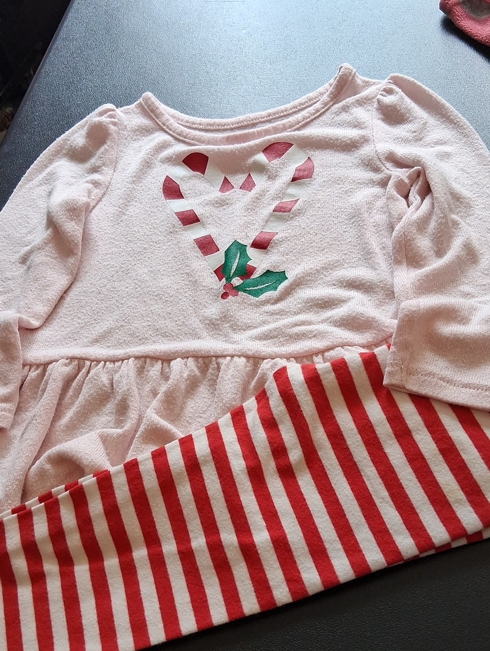 Girls Pink Holiday Heart Top with Candy Cane Detail